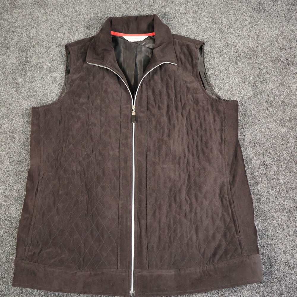 Allison Daley Brown Quilted Faux Suede Zip Front Vest Womens Size XL